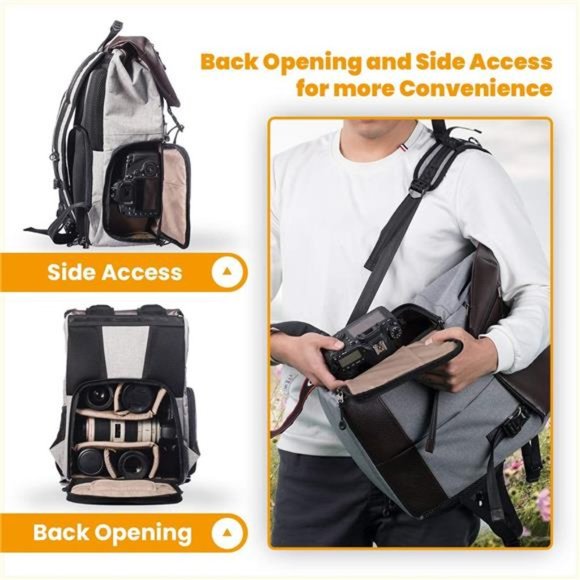 Camera Backpack Waterproof Camera Bag Waterproof Certified IPX5 Large Capacity - Picture 4 of 7